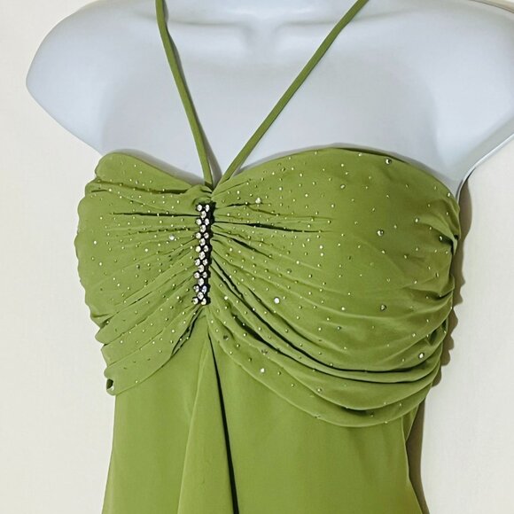 EUREKA Women Prom Dress Spaghetti Straps High Low LG Green with Scarf Polyester - Picture 5 of 8